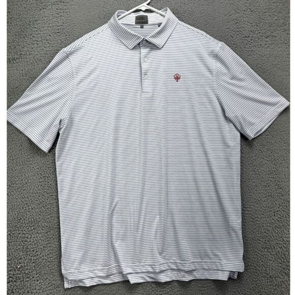 Fennec Polo Shirt Adult XL White Blue Pinstripes Golf Golfer Golfing Rugby Mens
